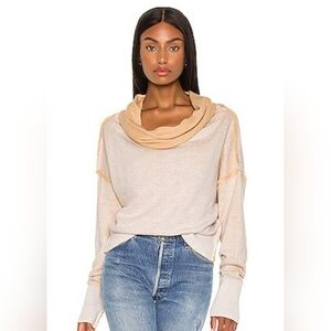 Free People Cream And Tan Sweater with Cowl Neck Inside Out Look Women's Size XS